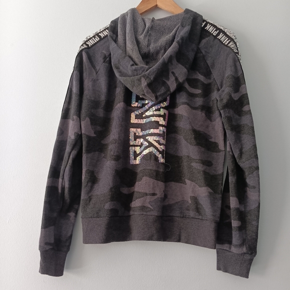Victoria’s Secret PINK Camo Sequined Hoodie Sz Small - Picture 3 of 8